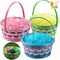 3 Pcs Easter Woven Basket with Tricolor Grass Paper Shred, Easter Eggs Wiker Basket with Handle for Picnic, Party Favors, Decorations